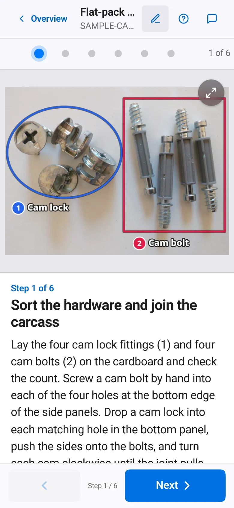A Skillfinch guide step on a phone
